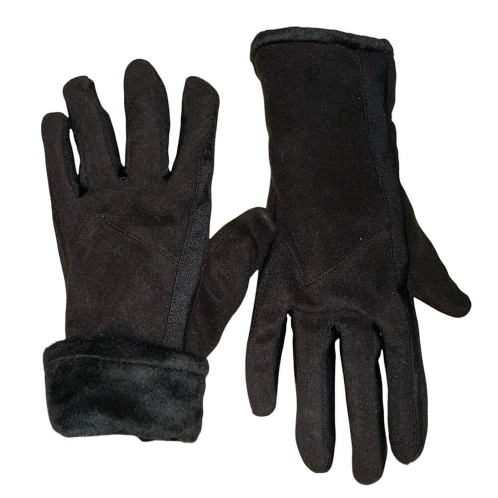 Isotoner Black Faux Suede Faux‎ Fur Lined Winter Gloves One Size - Picture 3 of 6